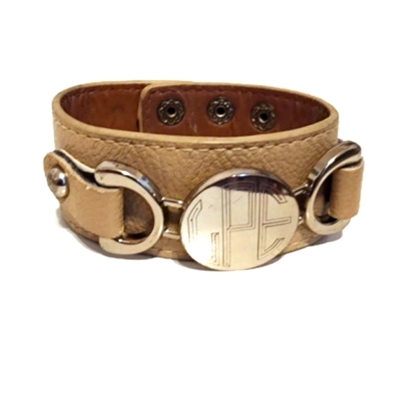 Jewelry - tan monogramed  letters gpe leather bracelet